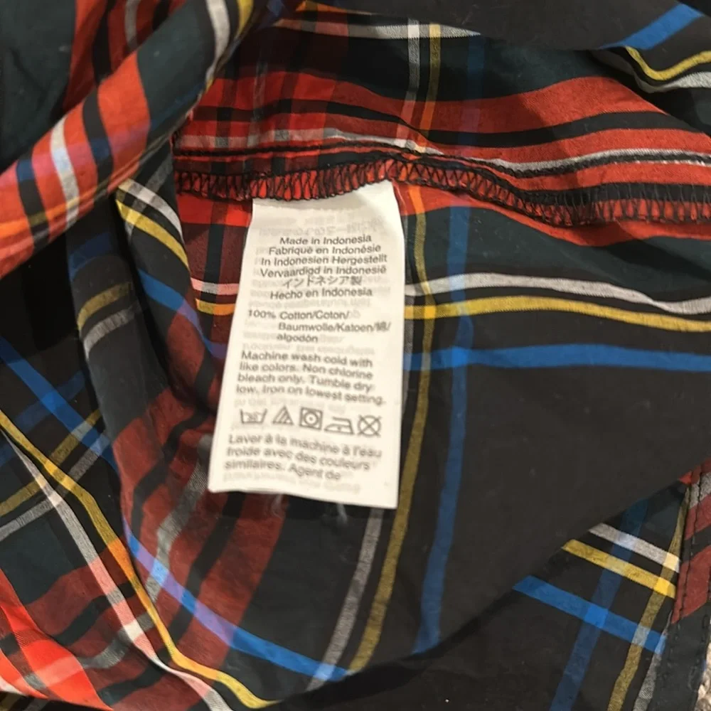 J. Crew Black Red Plaid Button Pullover Top